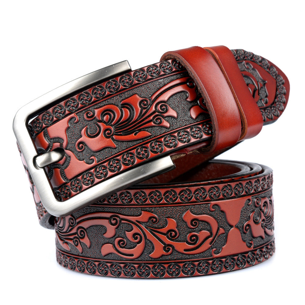 Carved Craft Men's Belt Fashion Cattlehide Leather Pant Belt (Available)