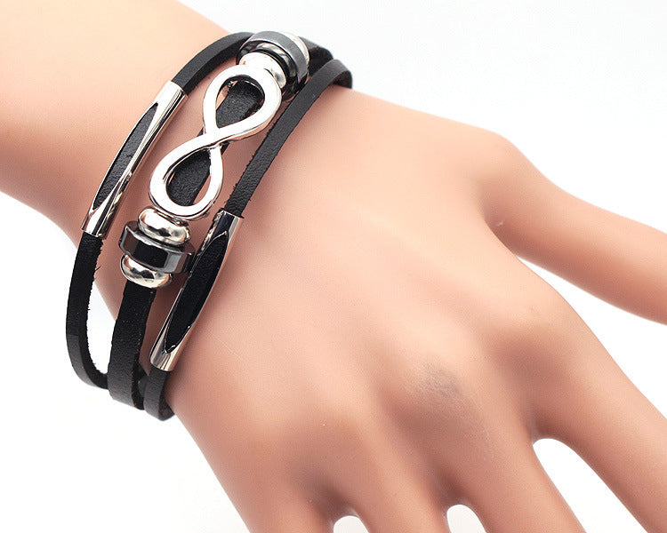 PH18 direct sales Europe and the United States neutral non-mainstream leather retro men's leather bracelet bracelet 8 word unlimited symbol (Available)