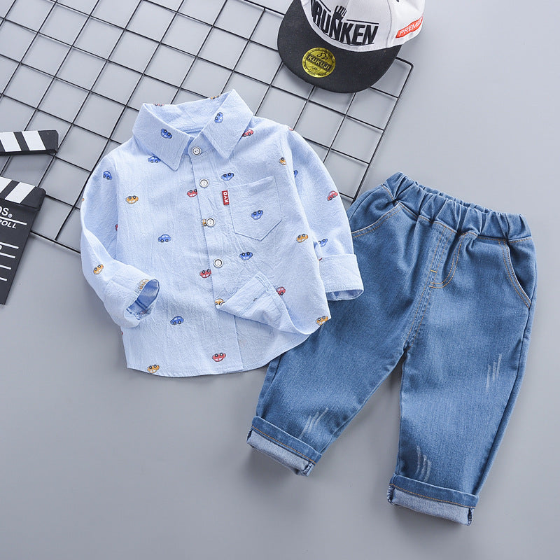 Children's Clothing Autumn Korean Style Autumn Clothing Casual Shirt Two-piece Boy Suit (Available)