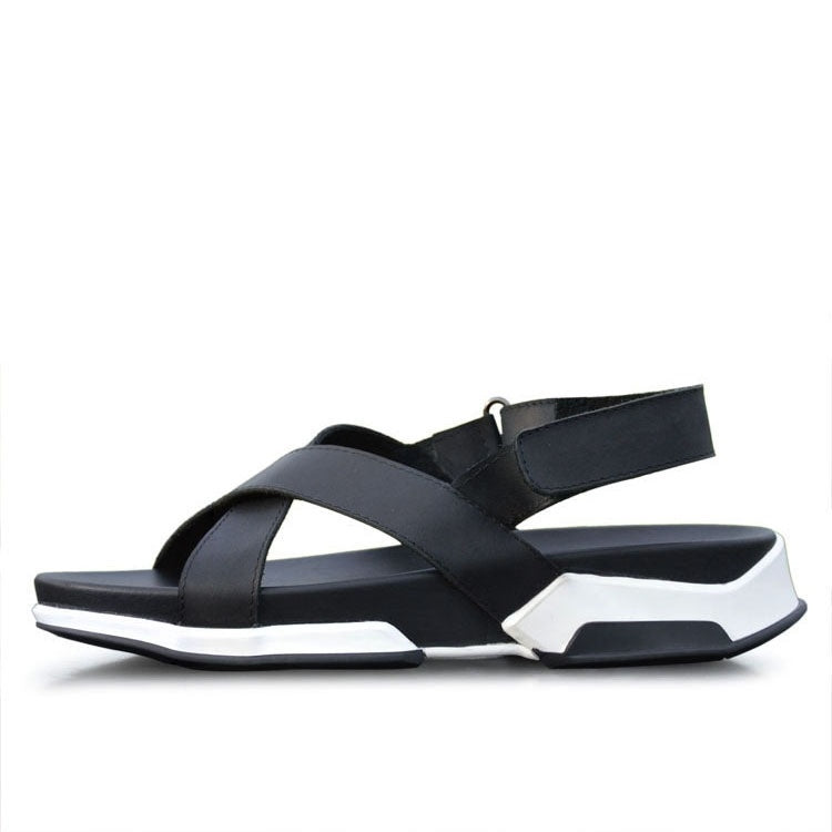 Korean Casual Men's Sandals Genuine Leather Elevator Beach (Available)