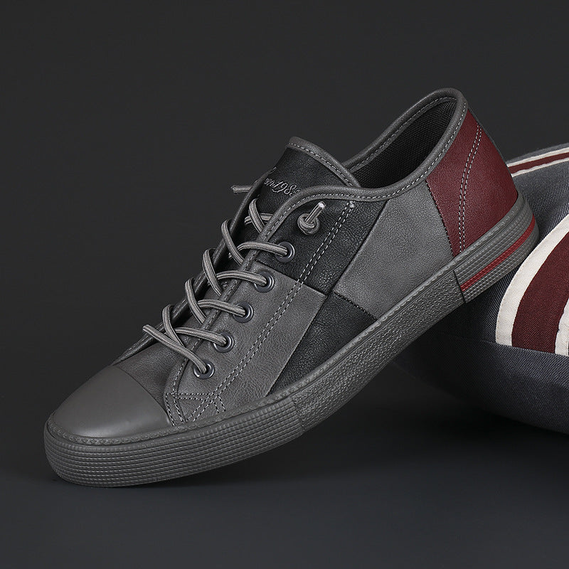 Men's New Fashionable All-match Color Matching Color Contrast Leather Shoes With Rubber Sole (Available)