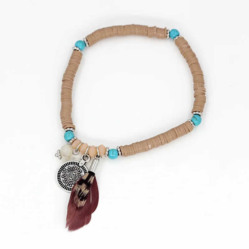 Bracelets for Women Girls Boho Handmade Jewelry Clay Beads Feather Bracelet Female Gift Wrist Accessories