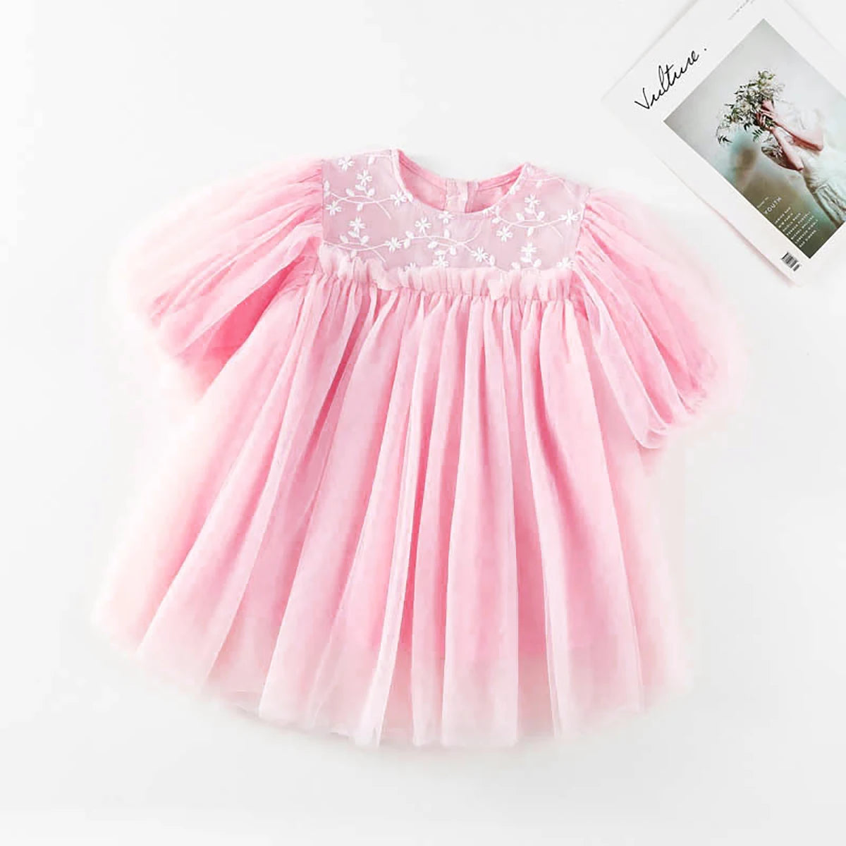 New Baby Dresses Autumn Children's Dresses Girls'dresses With Flowers Yarn Tulle Puffy Sleeve Jasmine Princess Party 1-7 Years