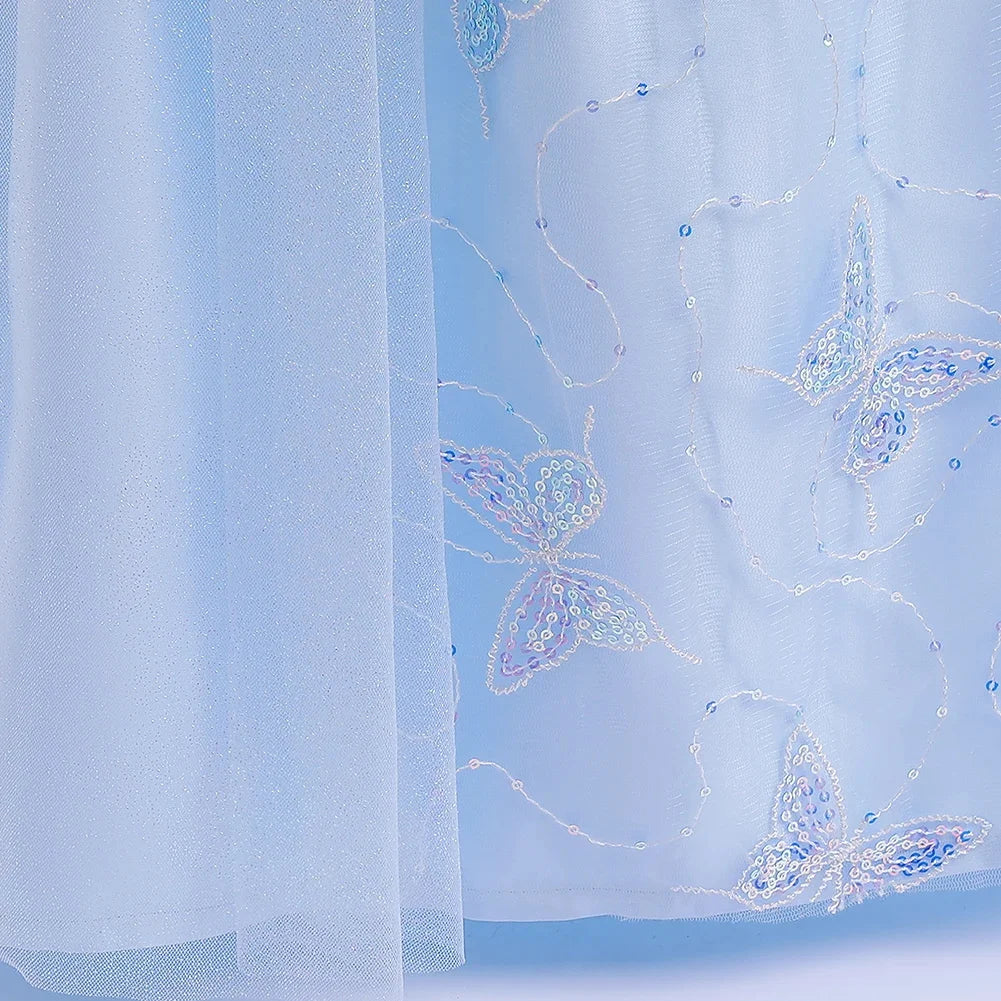 Children's Party Dresses For Girls Elegant Cinderella Princess Dress Kids Girl Butterfly Blue Evening Dress Sequin Prom Dress