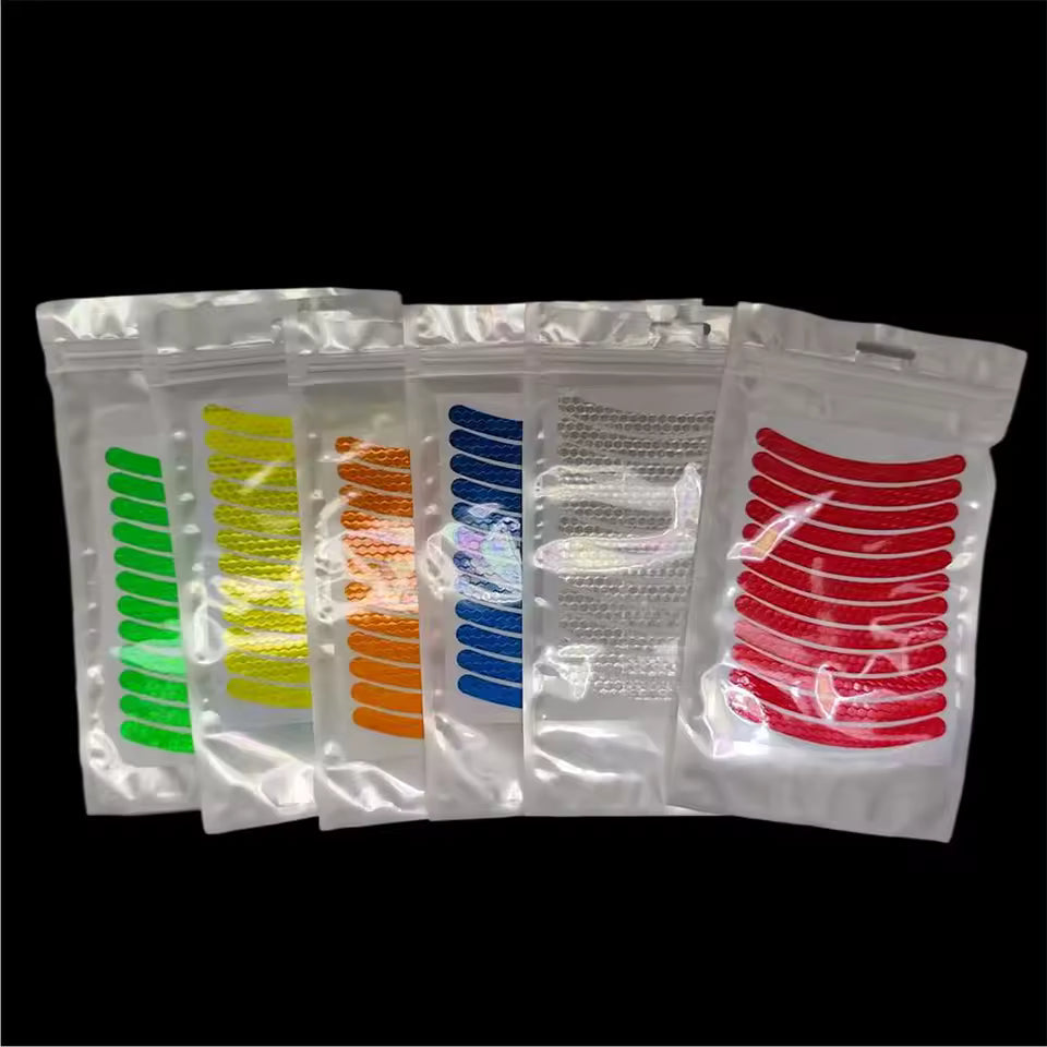 12Pcs/set Car Wheel Stripe Reflective Stickers Night Reflectors Adhesive Safety Decoration Waterproof Tapes For Bicycles Helmet (Available)