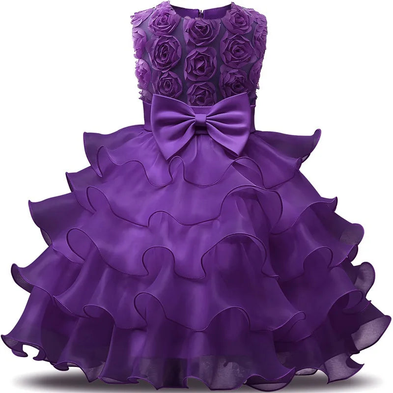 2-10 Yrs Girls Summer Dresses Flower Elegant Kids Princess Party White Dress for Wedding and Birthday Baby Communion Costume