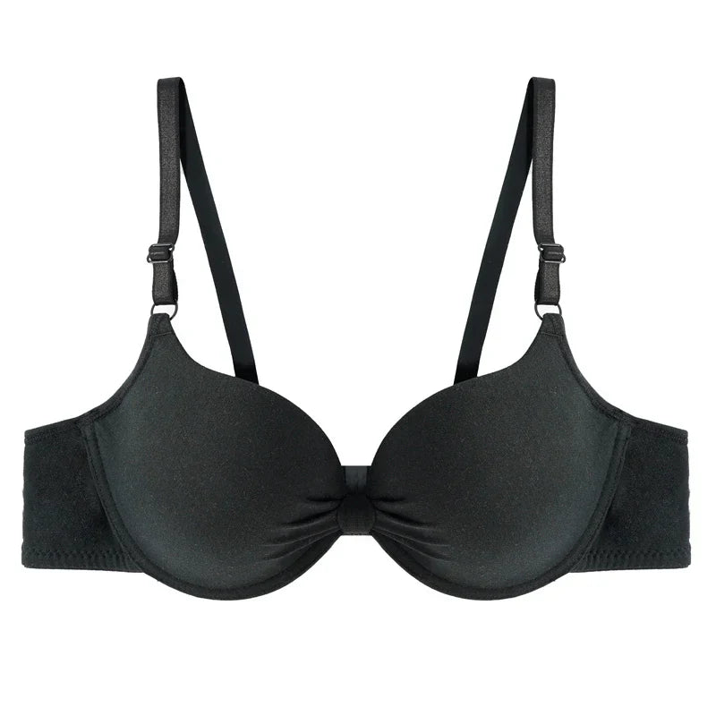 Women's Sexy Cotton Gathered Bra Deep V Underwire Ladied Brassiere Push Up Lingerie Solid Bras Backless Intimate Underwear (Available)
