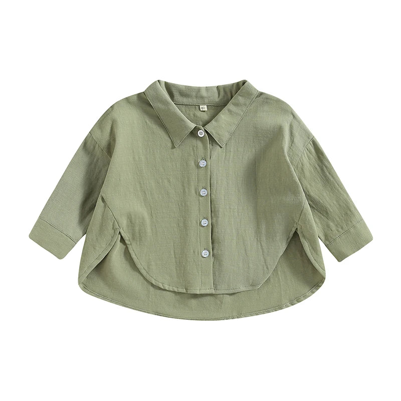 Summer Boys T-shirts Children Clothes Girls Long Sleeve Kids Shirt Baby Boys Cotton Tops Lapel Collar Tee