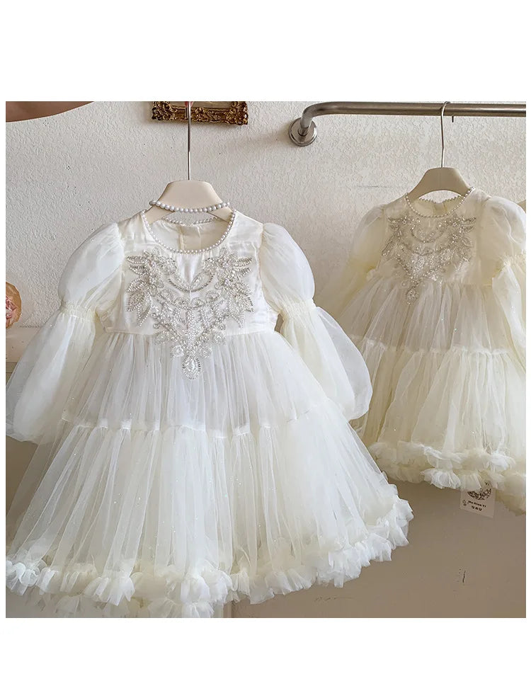 Girls' Princess Dress, High-end Flower Girl, Little Girl's Birthday Western-style Children's Palace Style Pearl Dress
