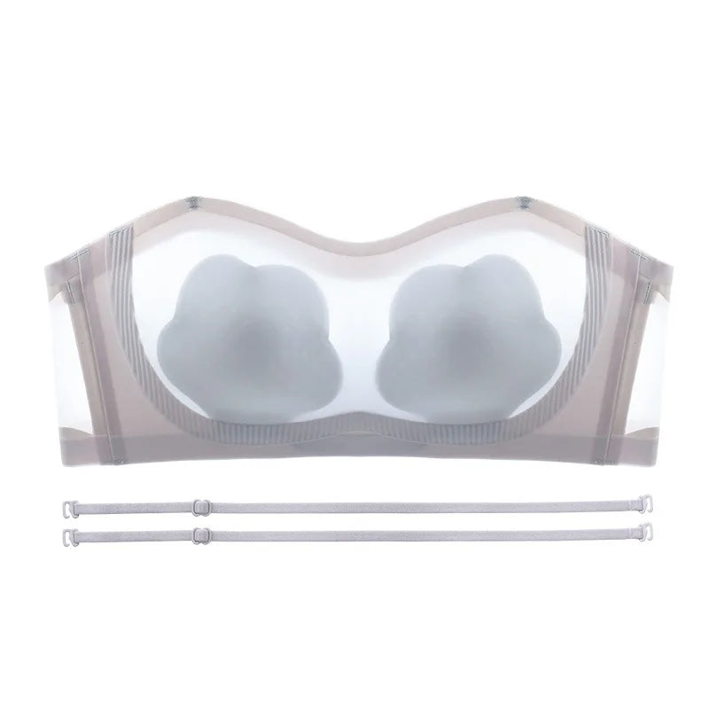 Sexy Strapless Tube Top Flower Cup Design Invisible Bras Non-marking Smooth Women Underwear Non Slip Push Up Bralette BCD Cup