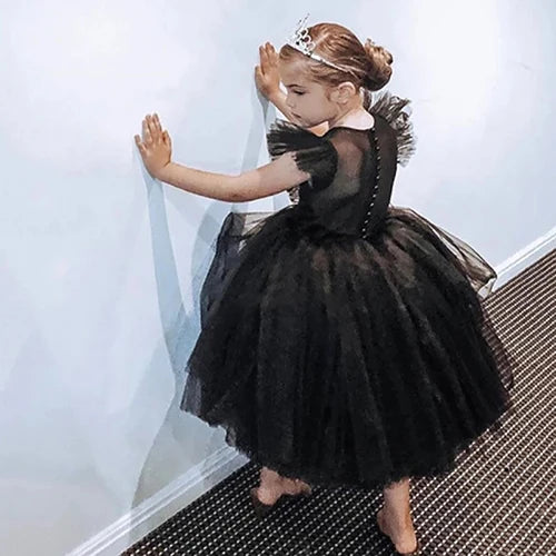 2025 New Summer Girls Dress Elegant Fashion Little Princess Dress Long Tulle Kids Lace Wedding Ceremony Dresses For 2-10 Years