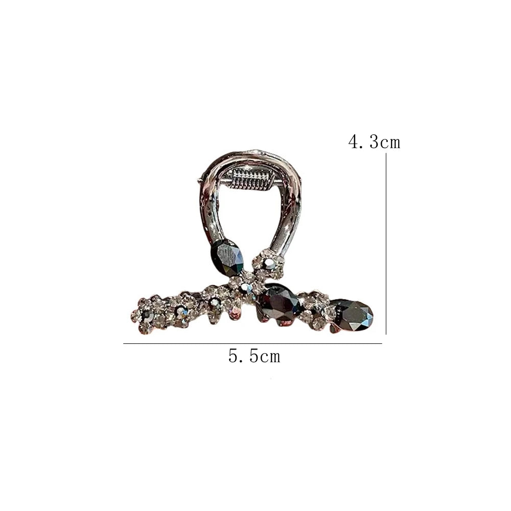 Black Small Hair Clip Claw For Women Flowers New Fashion Shiny Rhinestone Bangs Clip Hair Accessories