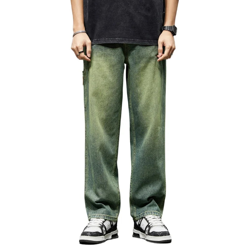 College Boys Loose Casual Pants Retro Blue Street Fashion Splicing Jeans Hiking Wide Leg Baggy Jeans Brand Men's Clothing