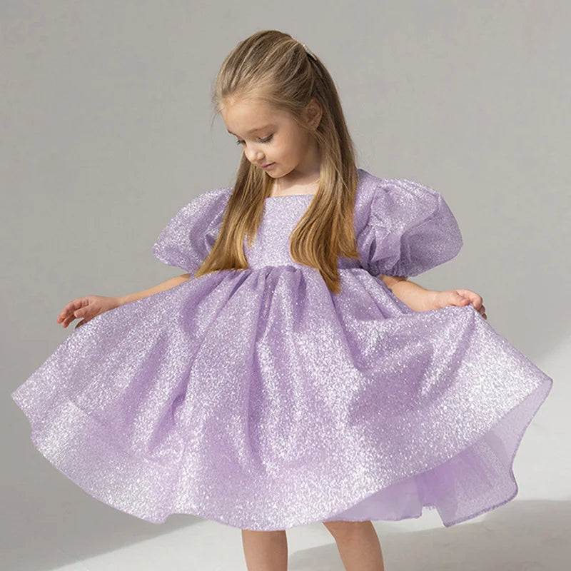Elegant Puffy Luxury Girls Party Dresses Bowknot Evening Dress Flower Girl Princess Dress For Weddings Solid Bridesmaid Costume
