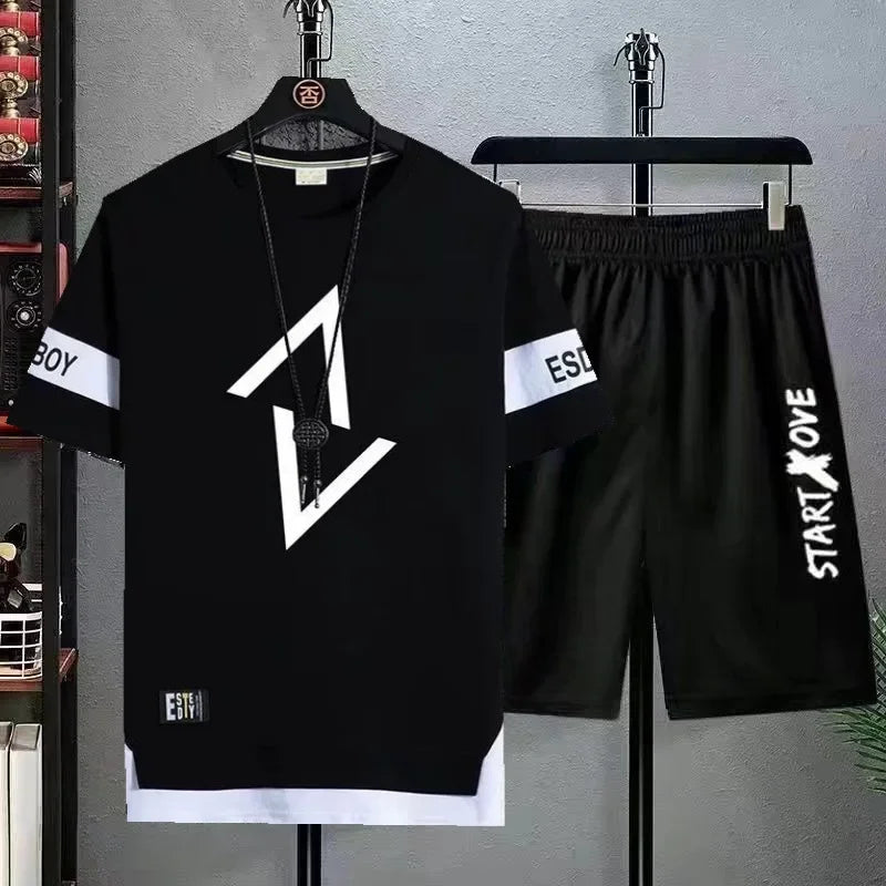 Summer set short sleeved t-shirt for men, paired with cool and trendy shorts for couples, and half sleeved clothes for teenagers (Available)