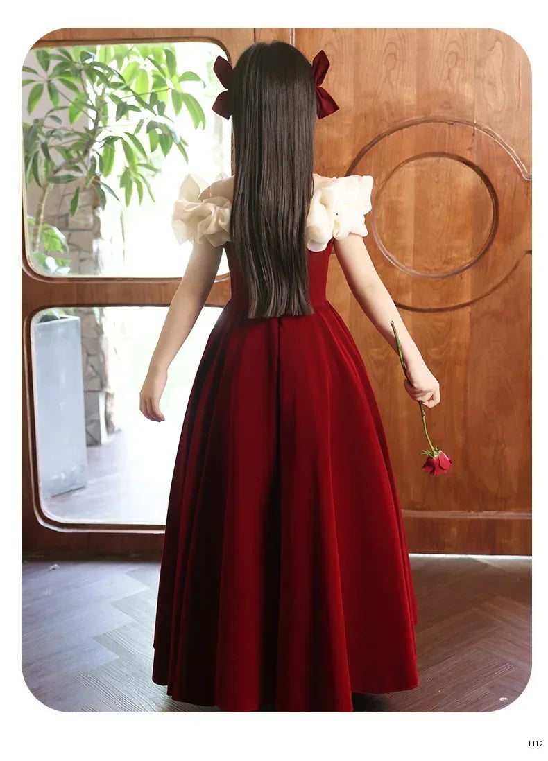 2025 New Party Dresses for Girls Teenage Girl Luxurious Evening Dress Kids VintageNew Years for Eids Quinceanera Red Ball Gown