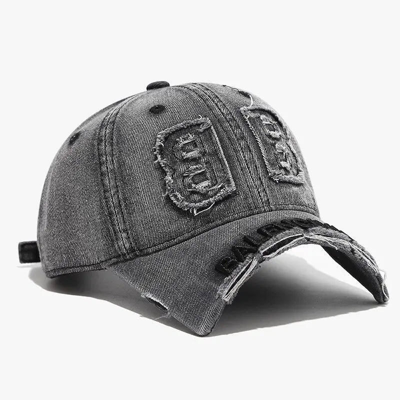 fashion denim baseball cap women men hats vintage distressed letters embroidered cotton soft top casual hats unisex