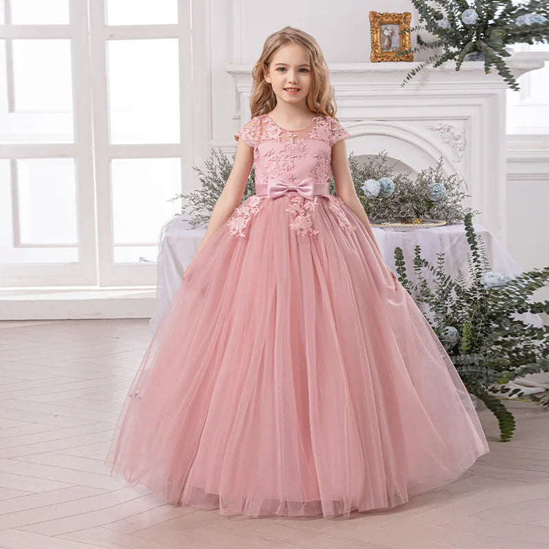 Girl Evening Dress Off-Shoulder Princess Elegant Teenager Girls Dress For Wedding Piano Performance Formal Children Lace Dress