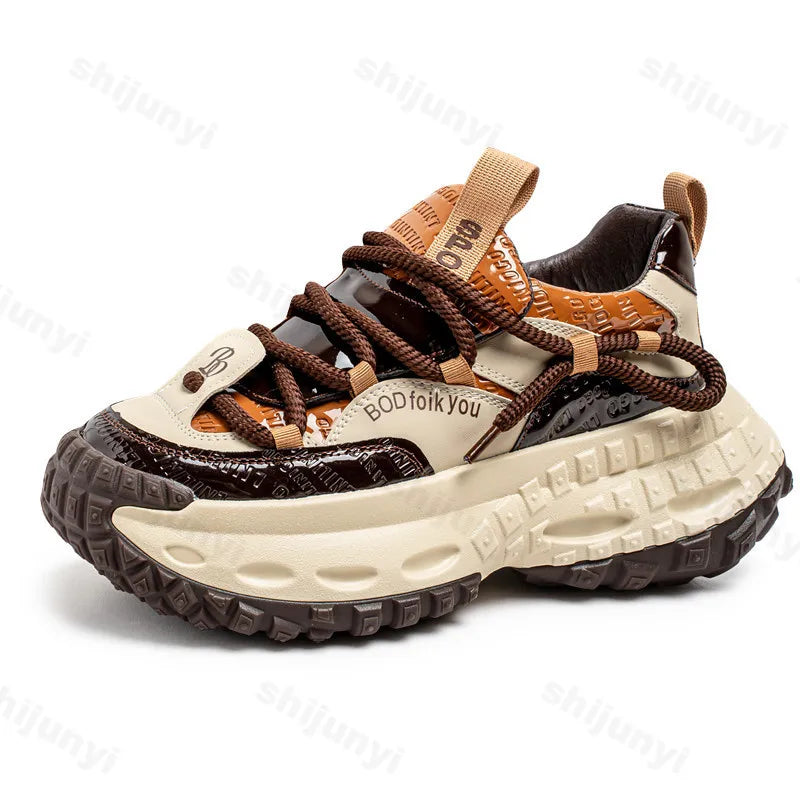 New Thick Soled Height Increasing Men's Casual Shoes 2025 Spring Color Blocked Comfortable Fashion Trend Low Cut Chunky sneakers (Available)