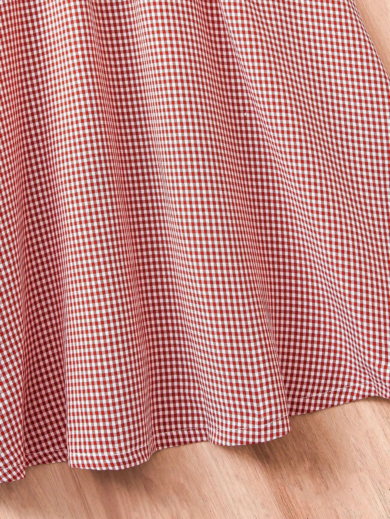 Girl's Red & White Gingham Dress with Flutter Sleeves & Floral Accents - Perfect for Holidays/Outings, Age 4-7, Spring/Summer