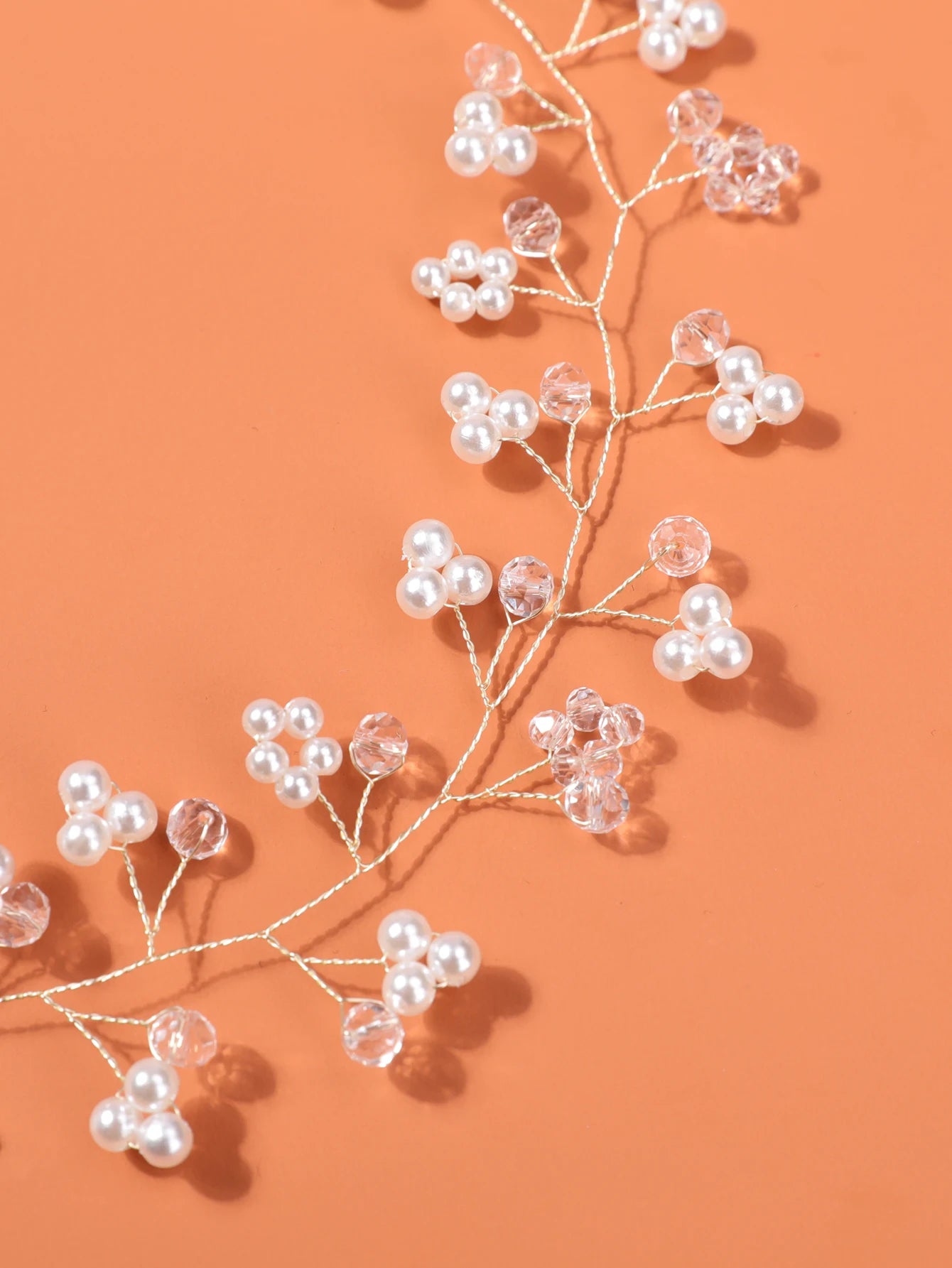 1 件 Bridal Wedding Accessories Handmade Pearl Flower Crystal Soft Chain Hair Bracelet Headband Headwear Hair Accessories