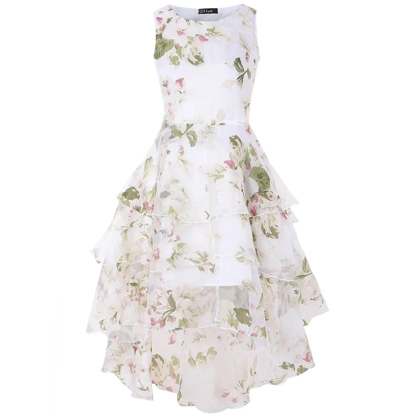 Summer High Low Retro Dress Vintage Women Sleeveless Front Back Short Long Organza Lace Dress Ladies Elegant Party Dress (Available)