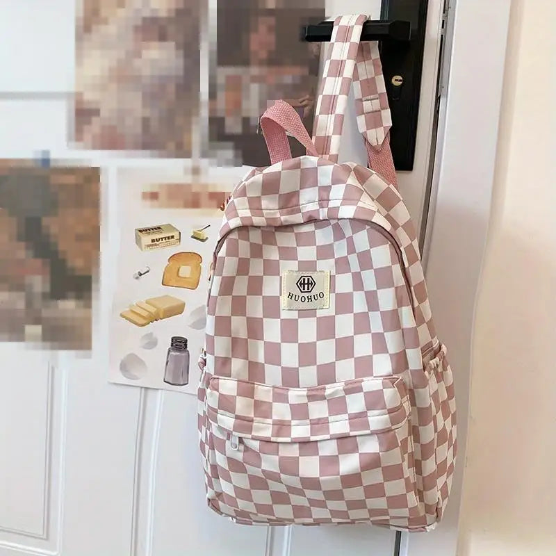 Schoolbags for Female Junior High School Students, High School Students, Middle School Students, Ins Style Girls Backpacks, Girls Checkerboard Backpacks, Five Colors Available