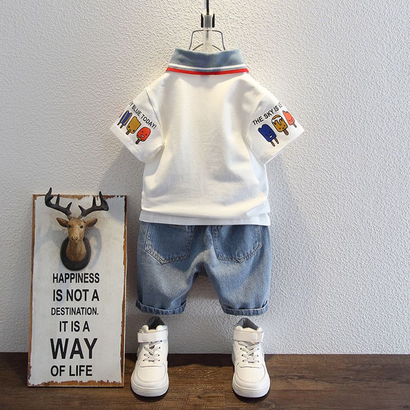 Children's Summer Clothes Short-Sleeved Jeans Two-Piece Trendy Set (Available)