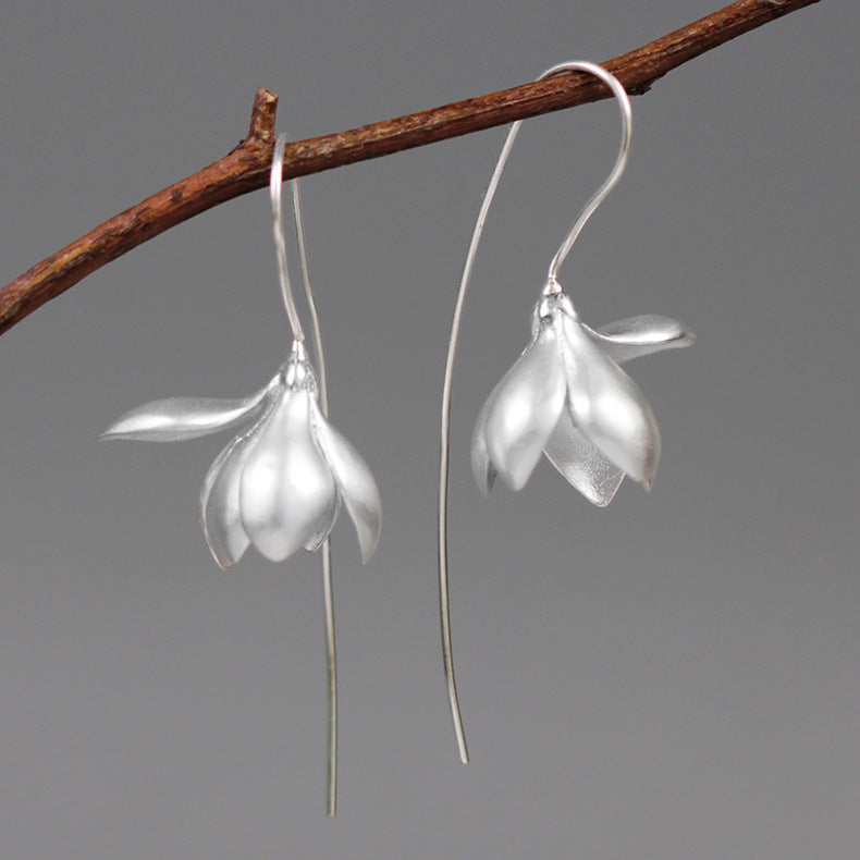 Gold Silver Earring Fashion Jewelry Elegant Magnolia Flower Dangle Earrings For Women Gifts (Available)
