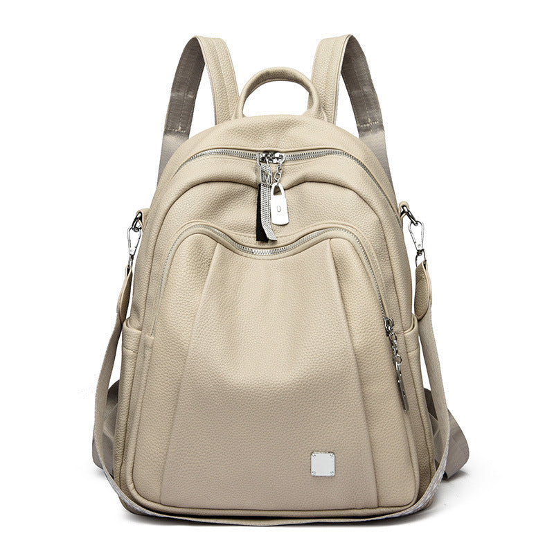 Large Capacity Soft Leather Student Backpack Trendy Travel Bag