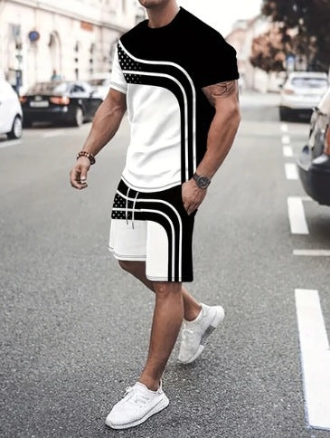 Summer Fashion Trend 3D Digital Printing Men's Short Sleeve Shorts Suit ( (Available)