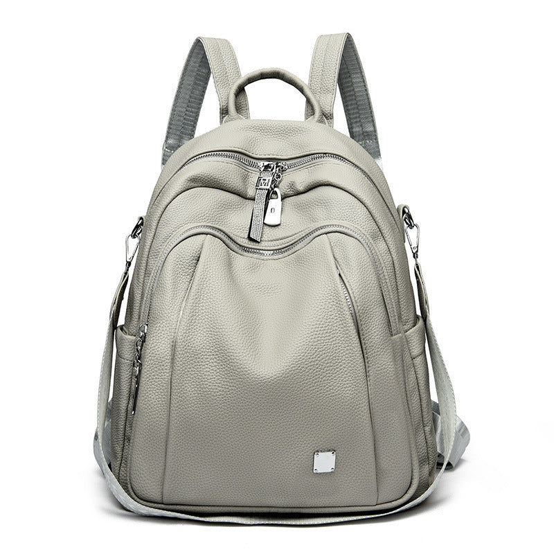 Large Capacity Soft Leather Student Backpack Trendy Travel Bag
