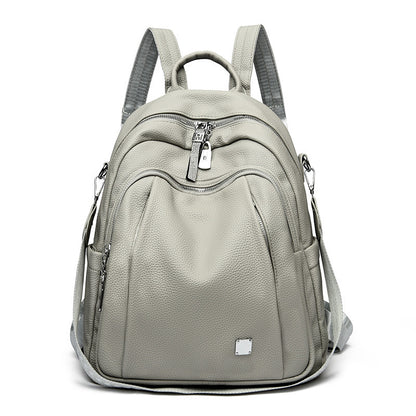 Large Capacity Soft Leather Student Backpack Trendy Travel Bag