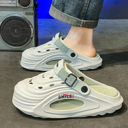 Summer Thick Bottom Shit Feeling Plus Size Closed-toe Slippers Men (Available)