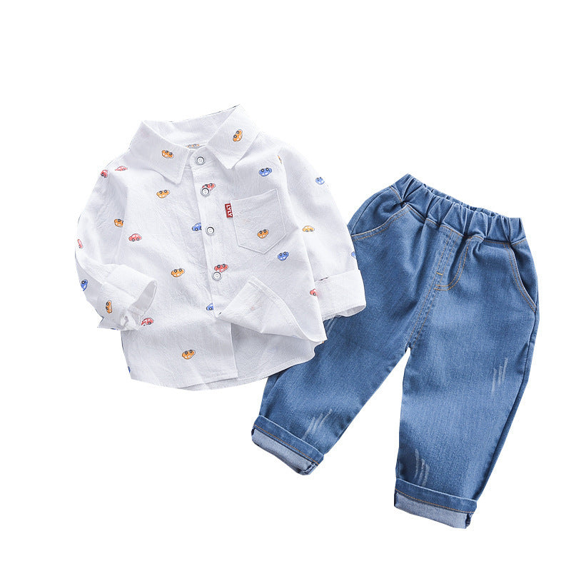 Children's Clothing Autumn Korean Style Autumn Clothing Casual Shirt Two-piece Boy Suit  (Available)