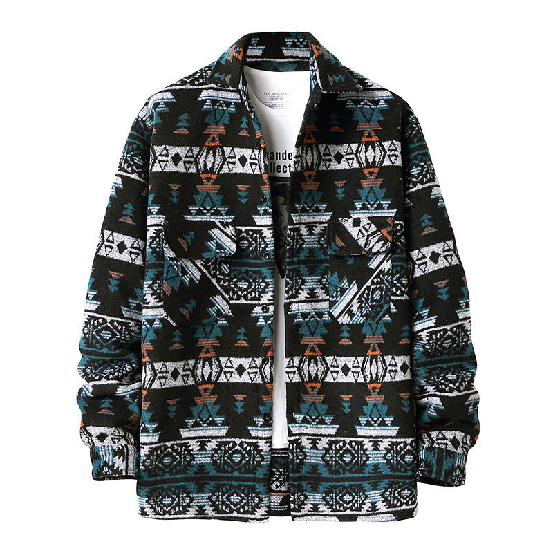 New Men's Ethnic Style Woolen Plaid Shirt Jacket (Available)