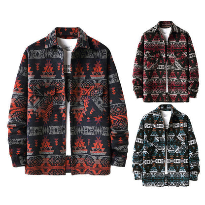 New Men's Ethnic Style Woolen Plaid Shirt Jacket (Available)