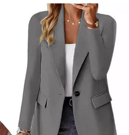 Ins Lapel Button Jacket Fashion Commuter Casual Suit Jacket Women's Long-sleeved Tops Outwear Clothing (Available)