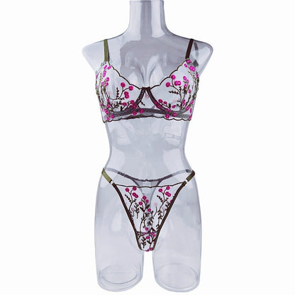 Bra Embroidery Floral Comfortable Soft Multi-color Underwear For Women