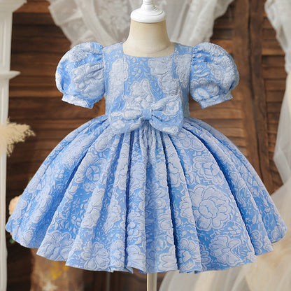Girl's Baby Dress For One Year Old Puff Sleeve Bow Princess Dress (Available)