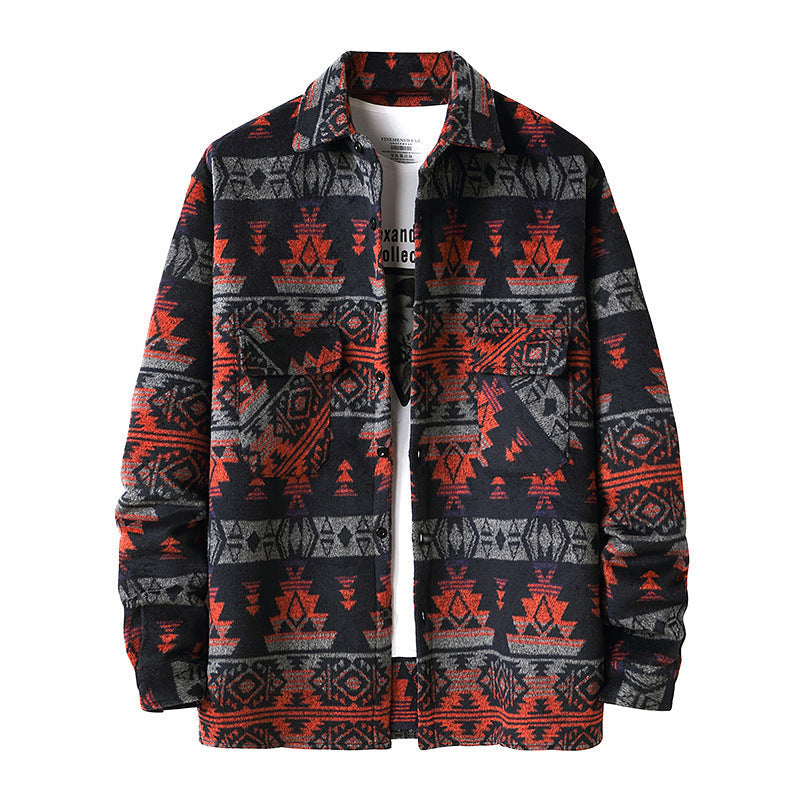 New Men's Ethnic Style Woolen Plaid Shirt Jacket (Available)