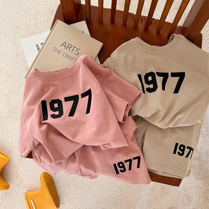 Children's Cotton Suit Summer New Boys And Girls Printed Short-sleeved T-shirt Baby Shorts Two-piece Set (Available)