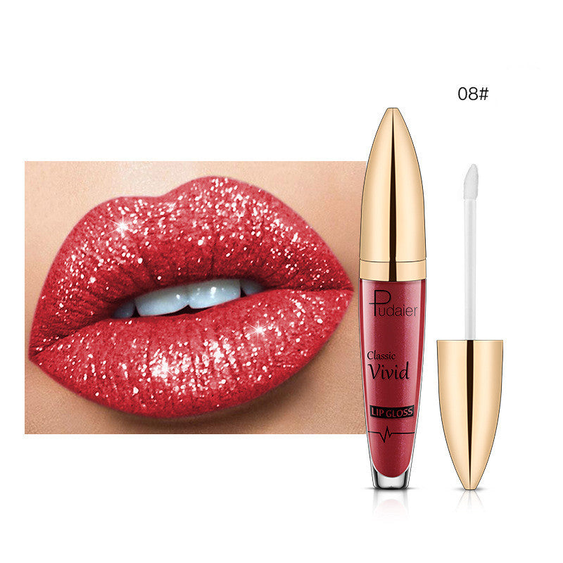 Pudaier Sip Glitter Flip Matte Shimmer Lip Gloss No Stain On Cup Diamond Lipstick (Available)