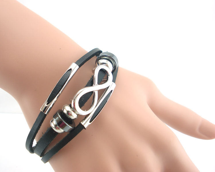 PH18 direct sales Europe and the United States neutral non-mainstream leather retro men's leather bracelet bracelet 8 word unlimited symbol (Available)