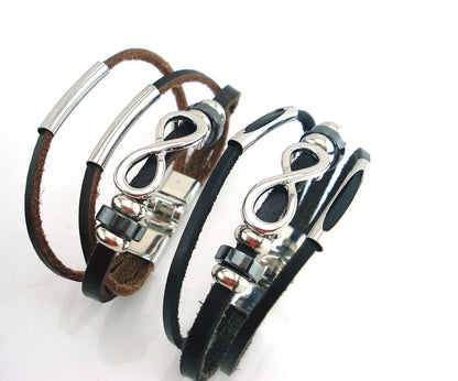 PH18 direct sales Europe and the United States neutral non-mainstream leather retro men's leather bracelet bracelet 8 word unlimited symbol (Available)