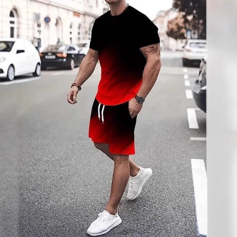 Summer Fashion Trend 3D Digital Printing Men's Short Sleeve Shorts Suit (  (Available)