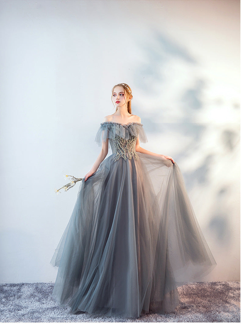 The Host's Annual Meeting Banquet Dress Skirt Fairy Air Shoulder Long Dress Female