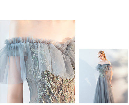 The Host's Annual Meeting Banquet Dress Skirt Fairy Air Shoulder Long Dress Female