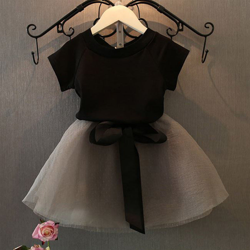 Girls' Short Sleeve And Gauze Skirt Suit    (Available)