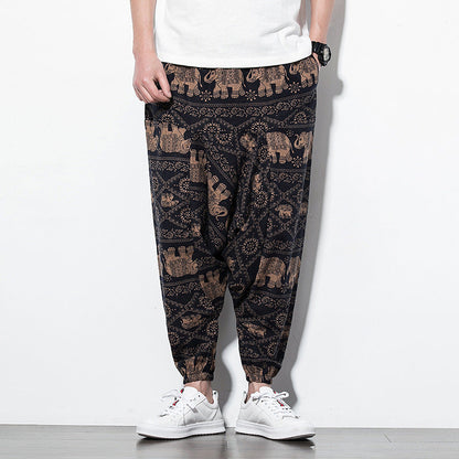 Foreign Trade Amazon 20 Spring And Summer Chinese Style Cotton And Linen Casual Pants Male Printing Long Pants Tide Large Size Loose Hip-Hop Pants (Available)